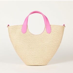 NWT The Drop Mini Straw Handbag w/Pink Tote Handle & Pink Chain Removable Straps